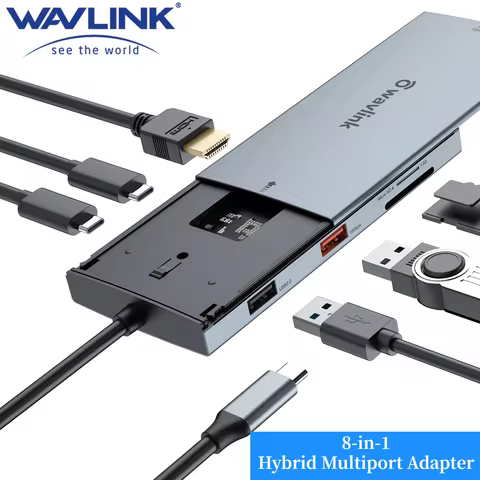 Wavlink Multifunctional USB-C Hub with M.2 NVMe/SATA SSD Enclosure 8-in-1 Hybrid Type-C Multiport Ad