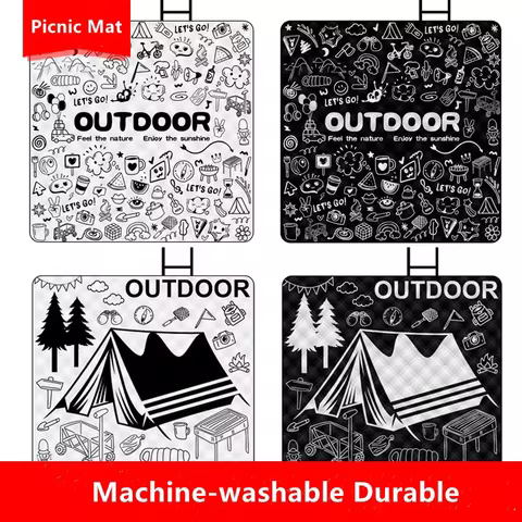 Outdoor Picnic Mat, Moistureproof Camping Mat, Lawn Pad, Aluminum Film Bottom, Large, Machine-washab