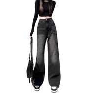 Retro straight jeans women loose wide leg baggy long pants - D714 denim
