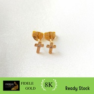 Gold cross earrings, light earrings, ayugold gold cross stud earrings 375