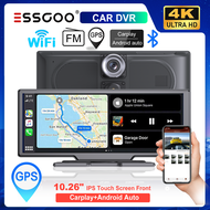 ESSGOO สัมผัส IPS ขนาด10.26 "นิ้วจอภาพ DVR รถ4K บันทึกคู่รองรับ Carplay และ Android ตัวเซนเซอร์แรงโน้มถ่วงรถยนต์ Gratis Ongkir Wifi GPS บลูทูธ