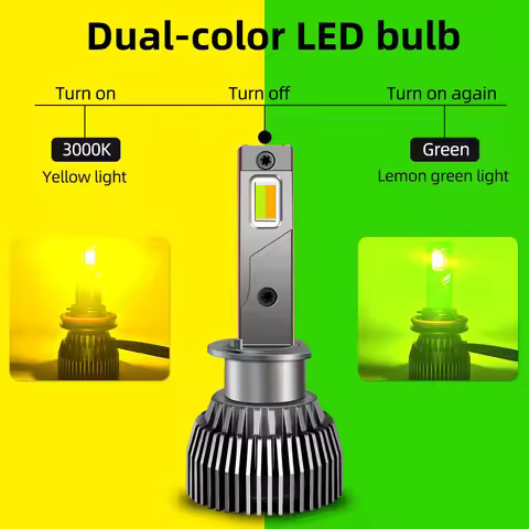 2Pcs M6L 120W Dual‑Color LED Fog Light Bulbs Double Copper Tube Yellow + Lime‑Green White H1 H3 H8 H