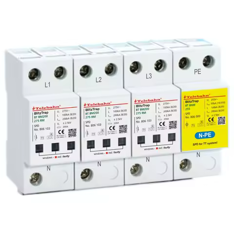 Power Surg Protection T1 Iimp100kA In100kA Imax200kA AC 275V for 3 Phases TN-S/ TT 3+1 Circuit Syste