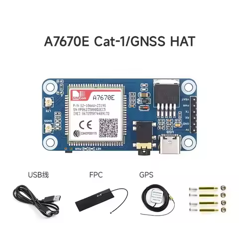 A7670E LTE Cat-1 HAT for Raspberry Pi,Multi Band,2G GSM / GPRS,LBS,for Europe,Southeast Asia,West As