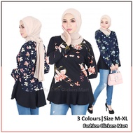 FC Mart - Women Long Sleeve Floral Blouse / Baju Perempuan Lengan Panjang / Flared Printed A Line Top / Blause Muslimah