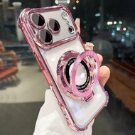 Luxury Plating Shockproof Magnetic Bracket Glass Lens Protective Phone Case For OPPO A36 A76 A96 A38