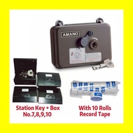 Watchman Clock Amano PR-600 + Station Point Key No.7,8,9,10 With Station Point Box (Set)