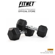 (FITNET) Rubber Coated Hex Dumbbells 3 - 7KG with Contoured Chrome Handle