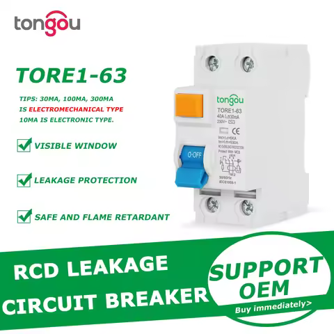 2P 16A 63A 10mA 30mA 100mA 6KA RCCB RCD 230V Electromechanic Residual Current Circuit Breaker Differ