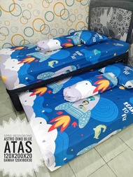 PROMO sprei bed sorong 120x200 jahit OBRAS atas bawah 2in1 karakter  motif karakter anak tayo spiderman binatang dino pony helokitty sapi dewasa estetik bisa jahit obras