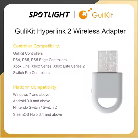 GuliKit Hyperlink 2 Wireless Adapter PC05 Dongle for PS5 PS4 Controller,Xbox One Gulikit Gamepad for