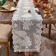 Warp Knitted Lace Christmas Table Runner Light Luxury Hollow Lace Table Runner And America