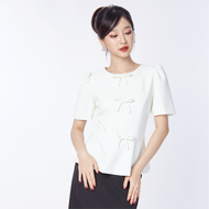 Miss office เสื้อคอกลมแขนพองแต่งโบว์ (MT-318)