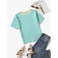 Shein Argyle Pattern Contrast Trim Knit Top