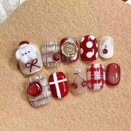 Christmas Puppy French Exquisite Red Handmade Wearing Nails Three-Dimensional Short Manicure Press o