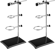 QWORK Chemistry Laboratory Stands Support Set, 2 Set Steel Lab Stand with Cast Iron Base, Rod 16" L
