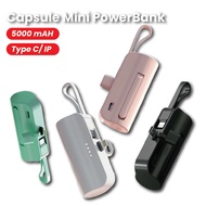 5000mAh Capsule Mini Portable PowerBank with Cable Type-C / iP Mini Emergency Charge Portable Power 