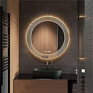 3-Color Dimmable Explosion Proof Wall Mount Mirror,Anti-Fog Round Bathroom Mirror,Stylish Vanity Mir