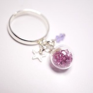 A Handmade 粉紫色水晶吊飾玻璃球指環