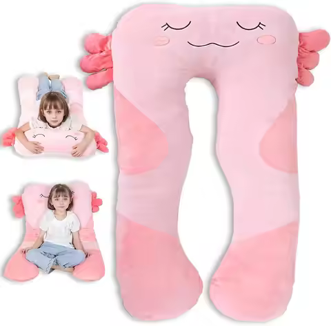 CozyNest0 Store 47x23 inch U Shaped Long Plush Body Pillows for Kids, Stuffed Animal Axolotl Soft La