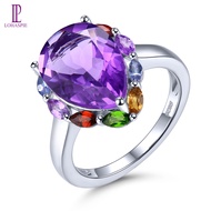Discount in Jewelry Time 5.8ct 925 Silver Ring Natural Amethyst Gemstone Ring Pear-Shaped Cut Gemsto