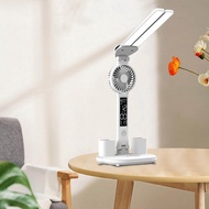 Moon Okey Table Lamp with Fan Pencil Holder Double Head Office Lamp USB LED Desk Lamp