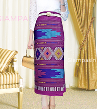 PTT ผ้าไหมกาฬสินธิ์ุ ลายน้ำไหล ผ้าถุงอัดกาว ผ้าฝ้ายแกมไหม ใส่ได้เอว 24-40 นิ้ว ผ้าทอทั้งผืน ผ้าฝ้ายก