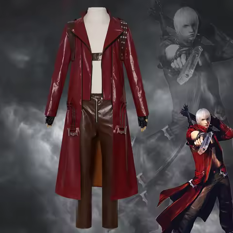 Dante Cosplay Costume Devil Cosplay May Cry 3Red Leather Trench Coat Halloween Outfit for Men