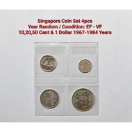 Singapore Coin Set 4pcs 10,20,50 Cent & 1 Dollar 1967-1984 Year Random Condition: EF - VF