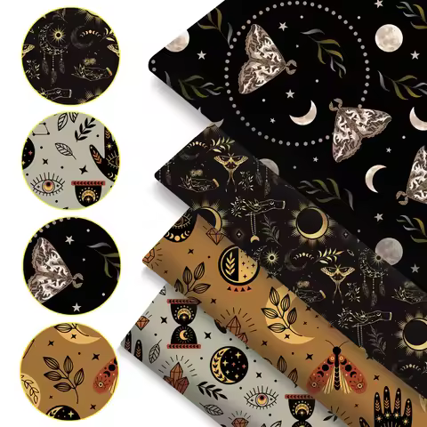 4pcs/set 19.68*17.7inch(50x45cm) Star Starfish Eyes Moon Print Quilting Fabric Bundle Polyester Cott