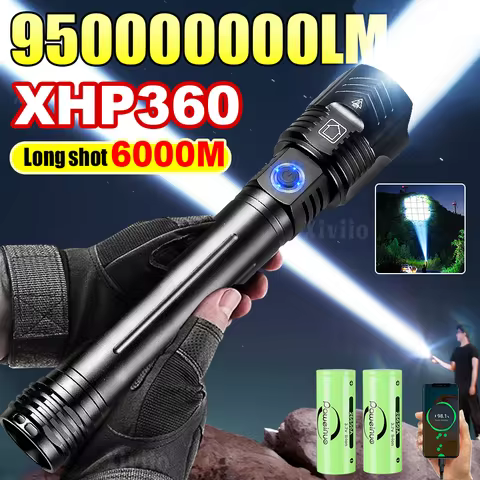 9500000LM Ultra Powerful Flashlight XHP360 Super Bright Handable Light Rechargeable LED Flashlamp Ta