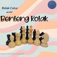 Bidak catur kayu mentaos model Benteng Kotak Standart Internasional