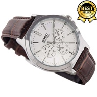 Casio KPOP V300L Quartz Silver Dial Brown Leather Band Watch for Men(Brown)