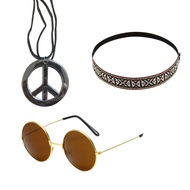 PESENAR 70s Accessories Women Hippie Costume Set - Sunglasses Necklace Earrings Headband Outfits for