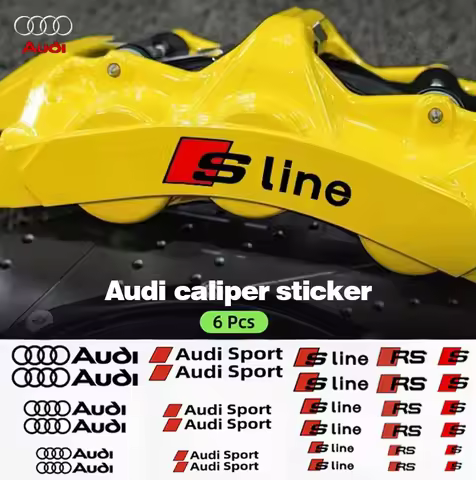 6pcs Heat Resistance Caliper Decals Wheel Decor Vinyl Stickers for Audi S A3 A5 A6 A1 A2 A4 A7 A8 Q1