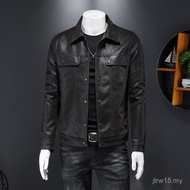 Jaket Kulit Motosikal Musim Bunga untuk Lelaki Kulit Tulen Gaya Korea Personaliti Trendi Belia Kot J
