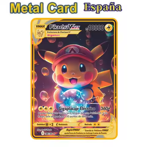 10000 Arceus Pikachu Charizard Vmax Gx Gold MonsterSpanish iron Metal Letters Kids Gift Collection C