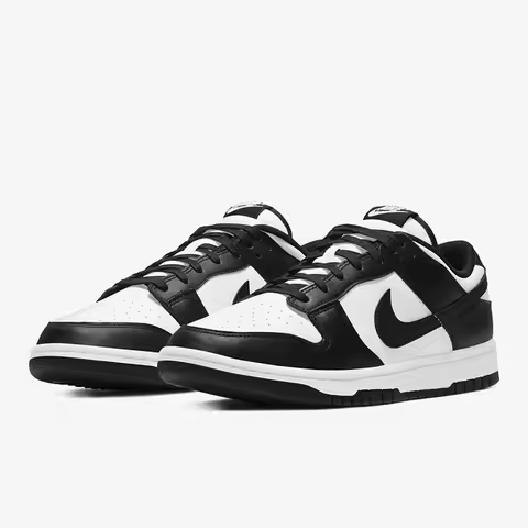 Nike Dunk Low Retro Black Leather Blends Classic Durable Low-top Sneakers For Men In Black And White