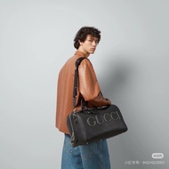 Gucci全皮波士頓旅行包中號 黑銀 牛皮45*25*22 9新配件塵袋肩帶鑰匙鎖