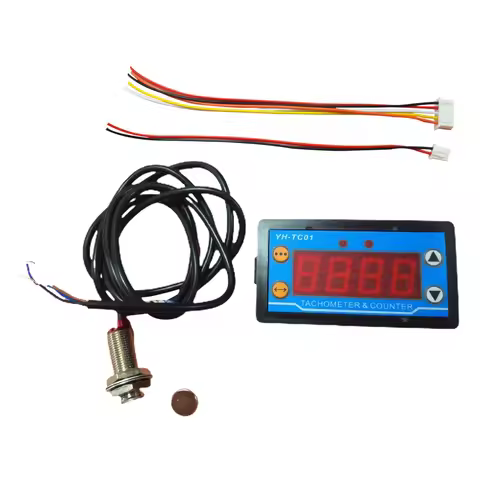 DC 9-24V 4 Digital 0.56 inch LED Red Tachometer 30-80000 RPM Speed Meter 1-9999 Counter +Hall Proxim