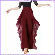 Dance since wide-legged pants waist trousers falbala joker hang down feeling acr舞蹈阔腿裤子女高腰裤子荷叶边百搭垂坠感练