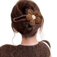 cozy Plush knitted flower duckbill clip back of head disc-shaped Hairs clip straight line clip