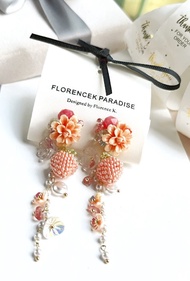 日本米珠草莓士多啤梨珍珠耳夾 樹脂黏土花耳環