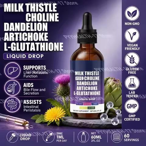 Googeer Milk Thistle Liquid Drops Choline Dandelion Artichoke L-Glutathione Herbal Wellness Suppleme