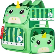 3PCS Dinosaur Backpack for Boys, 15" Kids Bookbag with Lunch Box, Preschool School bag for Elementary Toddler Students - Green Dinosaur, Dinosaur Green, One Size, 3pcs Dinosaur Backpack Set