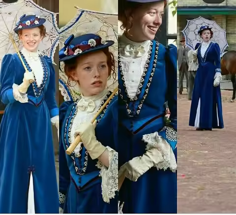 Anne Shirley Cosplay Costume Blue Ball Gown Women Victorian Fashion Gown Ladies Vintage Travel Suit 