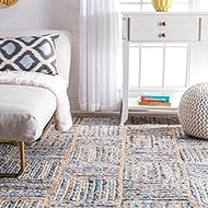 Aizza Trends Handmade Braided Blue Color Cotton, Denim with Natural Jute Area Rugs, Home Decor Carpe