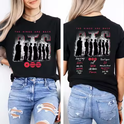2026 BT21 Arirang World Tour Double Sided T-Shirt BTS Is Back Tracklist Graphic Tee Short Sleeve Fan