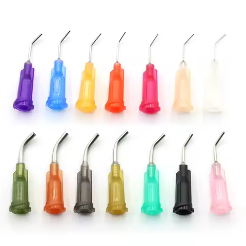 50pcs 13mm Elbow Dispensing Machine Injection Needle 14G-27G Stainless Steel Dispensing Needle Spira