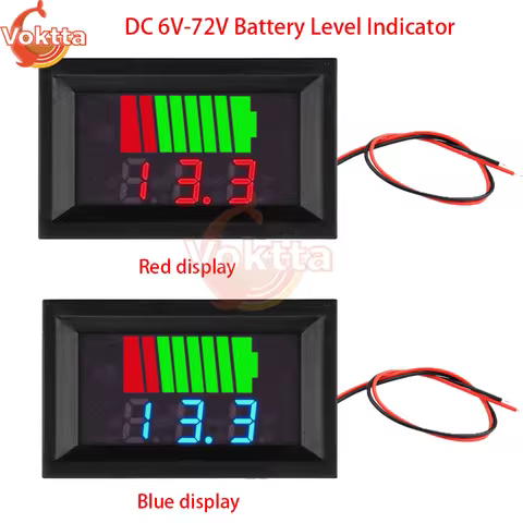 DC 6V-72V Car Battery Charge Level Indicator 12V 24V 36V 48V 60V 72V LED Display Voltmeter Voltage T